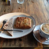 Spinach pie and cappuccio at Crumb in Crete