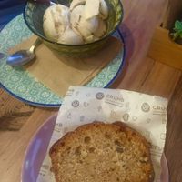 Vanilla ice cream and coffee cake  at Crumb in Crete