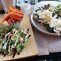 Vegetarian mushroom "gyros" (left) made vegan upon request. at Crumb in Crete