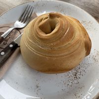 Pastry filled with a cream of hazelnuts, almonds and peanuts - Crumb, Heraklion, Greece  at Crumb in Crete