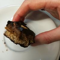 Snickers bar, according to label is vegan at Crumb in Crete