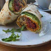 Vegan 'egg' omlet wrap at Crumb in Crete