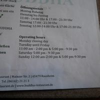 Menu at Big Buddah in Raunheim