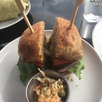 Kabir Burger without cheese - vegan  at The Shanty Cafe in Yarmouth