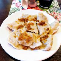 Plate of vegan pierogi at Pierogowy Raj in Krakow