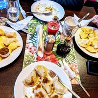Table of pierogi at Pierogowy Raj in Krakow