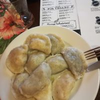 Plate of different flavour pierogis at Pierogowy Raj in Krakow