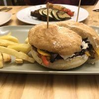 Burger with shredded jackfruit  at TxuKrut Bar in Bilbao