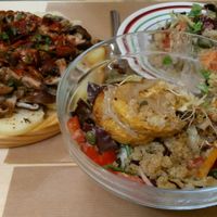 Tempeh salad and shiitake mushroom and potato dish  at TxuKrut Bar in Bilbao