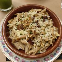 Dish of the day: homemade pasta with tofu and vegan cheese at TxuKrut Bar in Bilbao