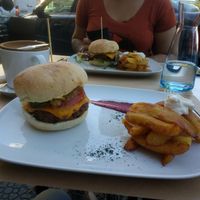 Burger nearest the camera the curry burger. In the background the Pepi burger at TxuKrut Bar in Bilbao