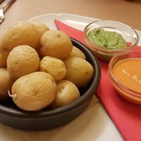 Papas arrugás (salted potatoes with cilantro and pepper salsa) at TxuKrut Bar in Bilbao