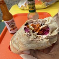 Namaste burrito with some hot sauce  at Joey's Joint in Eastham