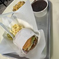 Krabby patty, beans, and mac & cheese. I forgot to mention the coleslaw was probably the best I’ve ever tasted, btw!  at Dina's Vegan Deli & Desserts in West Palm Beach