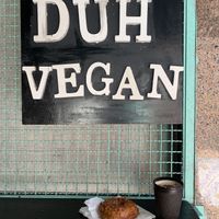Soy latte and biscoff donut  at DUH Vegan in Porto