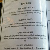 Salad options, note that vegan options are marked at Nautilus Resort in Rarotonga