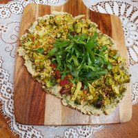 Vegan garlic cream, pesto and spiced broccoli on a base made from cauliflower at Jarra Infusion in Pinjarra