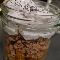 Apple crumble and soja chantilly at Cafe du Grütli in Geneva