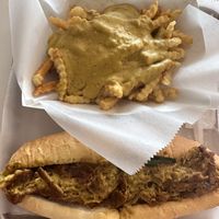 Seitan cheesesteak and cheese fries   at Trilly Cheesesteaks in New Orleans