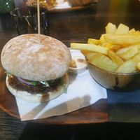Hazelnut Burger with chips at Bohemian Burgers in Bruges