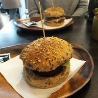 In front: vegan quinoa burger at Bohemian Burgers in Bruges