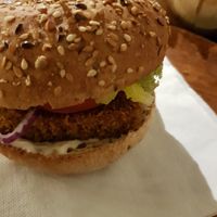 Hazelnut Burger and some fries at Bohemian Burgers in Bruges