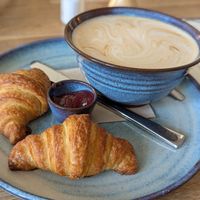 French breakfast. Small vegan croissant with big milkcoffee. at Milchkaffee in Berlin