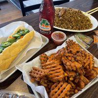 Vegan chkn Banh Mi, sweet potato fries, vegan shrimp fried rice   at DD MAU in Maryland Heights