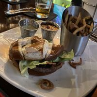 Impossible burger with pretzel bun (has egg) they might have one with no egg  at Polite Society in St Louis