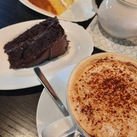 Vegan Devil's Food cake and soya cappuccino at Mocha Lounge in Coventry
