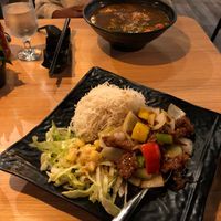 Vegan chicken with Szechuan ginger sauce (front) at Miss Saigon in Edmonton