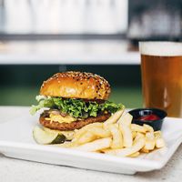 Beyond meat cheese burger. Teese cheese. Fries. Photo:Feast magazine  at Alamo Drafthouse Cinema in Springfield