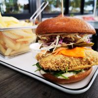 Southern Style Schnitzel Burger at The Hummingbird Waterside Cafe in Mandurah
