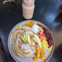 Crumble pancakes at The Hummingbird Waterside Cafe in Mandurah