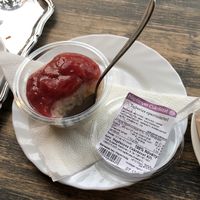 Tejberizs eperöntettel (ricepudding with strawberry) so good!! at Napfenyes Cukraszat - Bajcsy Zsilinszky in Budapest