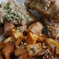 Friday Fishless Fry with potatoes (on our own plate) at Celesta in Milwaukee