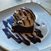 Brownie and ice cream at Sage Vegan Cafe in Crawley