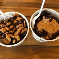 Chocolate almond yogurt is under the toppings at Surfin' Spoon in Nags Head