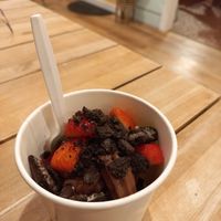 Chocolate froyo with strawberry and oreo at Surfin' Spoon in Nags Head