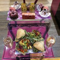 Champagne afternoon tea, also comes with unlimited tea/coffee/vegan hot chocolate  at Cake Boy in South West London