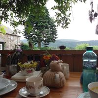View from verandah in front of food counter at The Tea Garden at Comrie Croft in Crieff