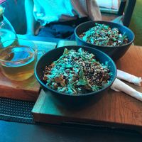 wok noodles and tee. so good! at Veganga in Moscow