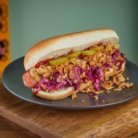 Legendary veg hot dog with red cabbage! 🌭 at Veganga in Moscow