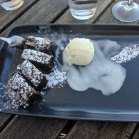 Vegan brownie with coconut based ice cream at Green Vine Eatery in Cape Town