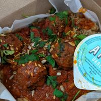 Vegan meatballs rice bowl at LHR - Leon - T2 in West London