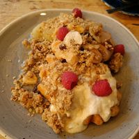 Apple crumble/granola and coconut yoghurt waffles at Trading Post Coffee Roasters in Brighton