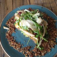 Smashed avo with fennel, pear, pomegranate and dukka. at BeanStation Cafe in Wodonga