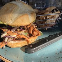 Vegan burger- bbq jackfruit  at BeanStation Cafe in Wodonga