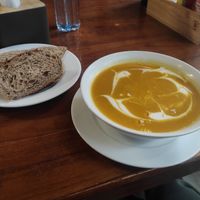 Pumpkin soup with bread 😋 at Casa Bonita in Cat Ba