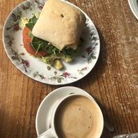Avocado Sandwich and Oat milk latte at Juliets in Tunbridge Wells